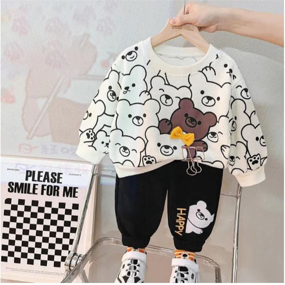 White Baby Panda Printed Kids Tracksuit